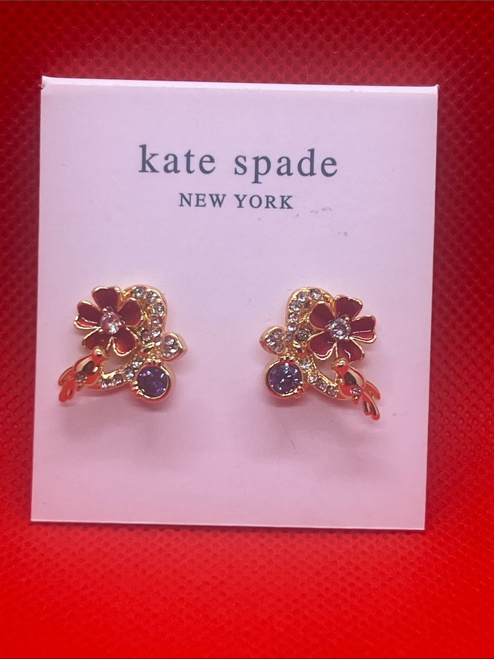 kate spade Gold Floral Crystal Stud Earrings with Purple Accents